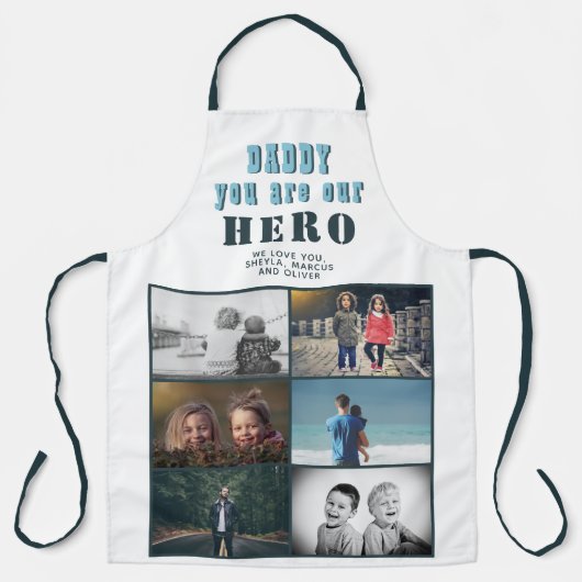 Daddy you are our Hero 6 Photo Collage エプロン (正面)