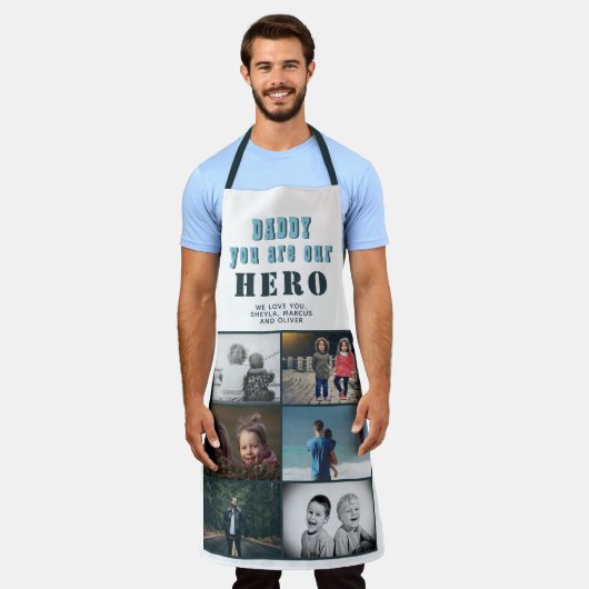 Daddy you are our Hero 6 Photo Collage エプロン (着用した状態)