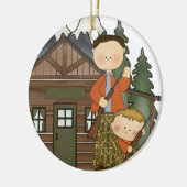 Daddysの小さいハンターのカスタマイズ可能な素朴な丸太小屋 セラミックオーナメント (左)