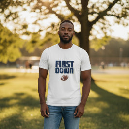 Daddy's First Year First Down Football Navy Blue  Tシャツ