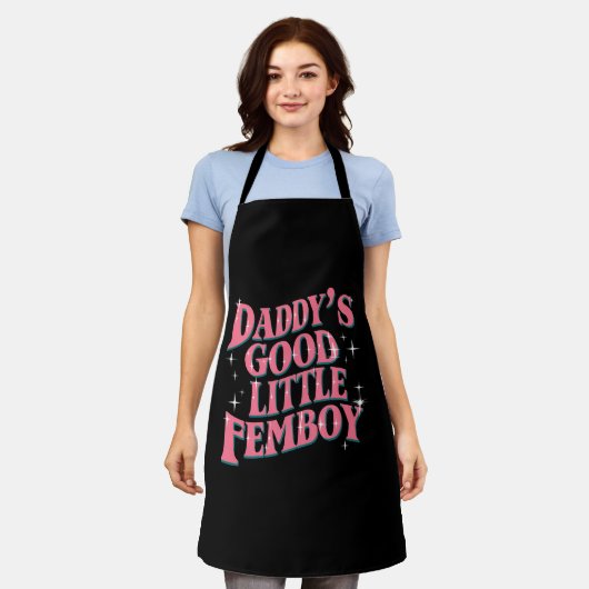 Daddy's Good Little Femboy LGBTゲイプライド・フェモビー エプロン (着用した状態)