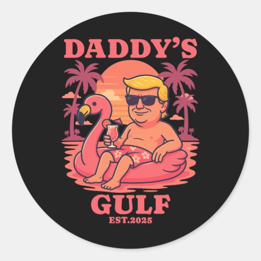 Daddy's Gulf 2025 Funny Daddy Trump Daddys Retro V ラウンドシール (正面)