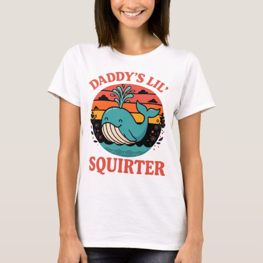 Daddy's Lil Squirter Retro Whale Illustration Tシャツ (正面)