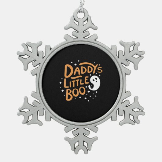 Daddys Little Boo Happy Halloween Style スノーフレークピューターオーナメント (正面)