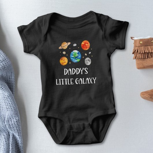 Daddy's Little Galaxy Funny Quote Watercolor Space ベビーボディスーツ
