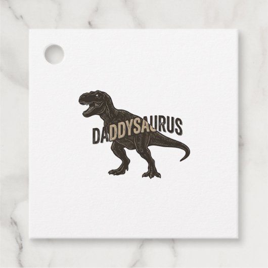 Daddysaurus Dinosaur Vintage Engraving Shirt Desig フェイバータグ (正面)