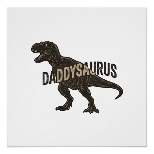 Daddysaurus Dinosaur Vintage Engraving Shirt Desig ポスター (正面)