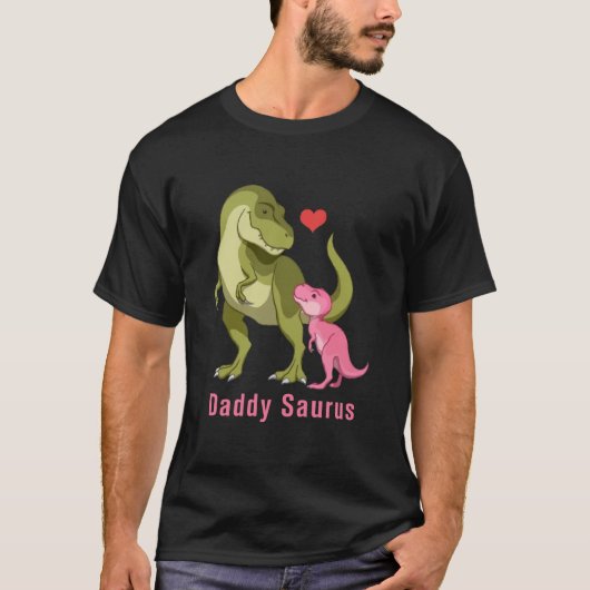DaddySaurus Green T-Rex & Blue Baby Boy Dinosaurs Tシャツ (正面)