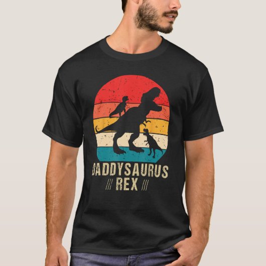 Daddysaurus Rex 2 Kids Sunset For Fathers Day Tシャツ (正面)