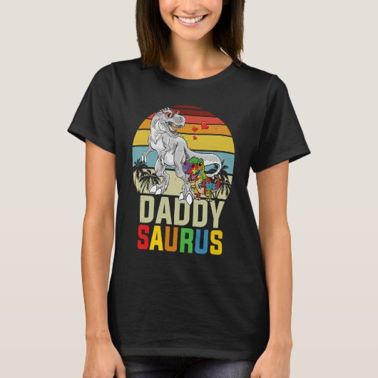 Daddysaurus Rex Dinosaur Daddy Saurus Autism Aware Tシャツ (正面)