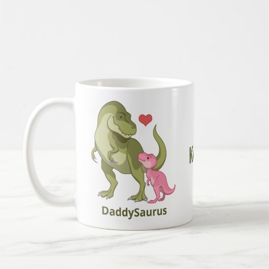 DaddySaurus T-レックスとベビーガール恐竜 コーヒーマグカップ (左)