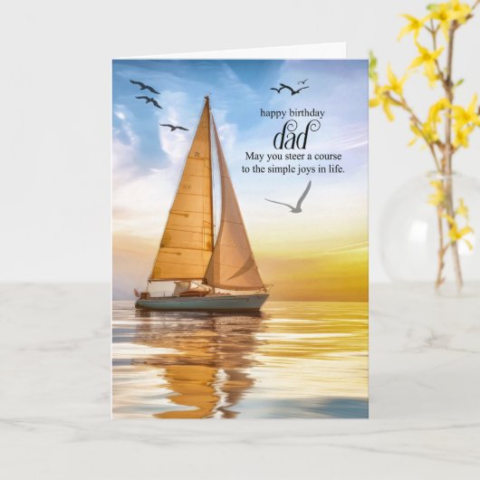 Dad's Birthday Nautical Sailboat Theme Seagulls カード (黄色い花)