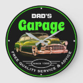 Dad's Garage Any Name Always Open Green Fonts ラージ壁時計 (正面)