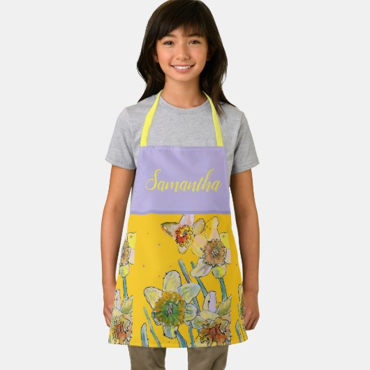 Daffodilフローラ黄色春花柄の子供 エプロン (インサイチュ)
