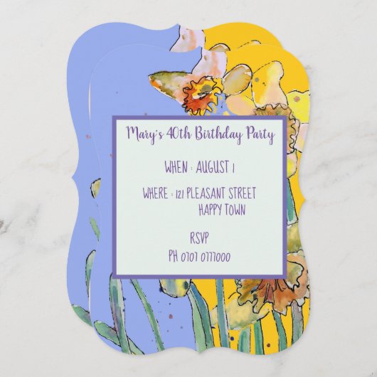 Daffodilフローラ40thバースデーイエロー招待状 招待状 (正面/裏面)