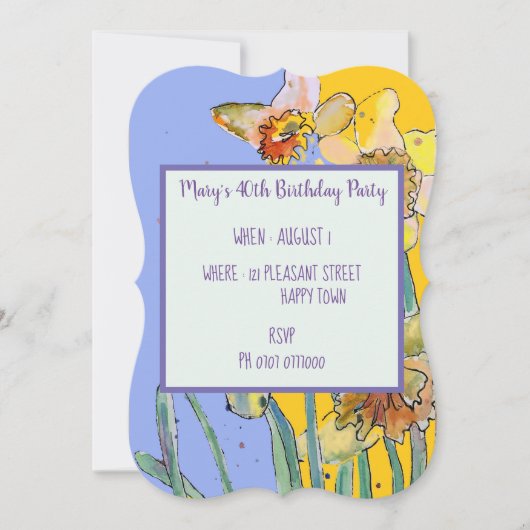 Daffodilフローラ40thバースデーイエロー招待状 招待状 (正面)