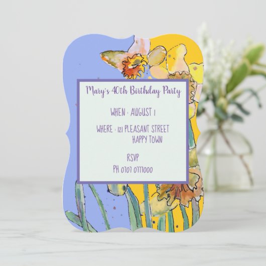 Daffodilフローラ40thバースデーイエロー招待状 招待状 (スタンド正面)