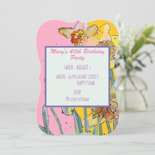 Daffodilフローラ40thバースデーイエロー招待状 招待状 (スタンド正面)