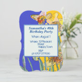 Daffodilフローラ40th誕生日イエローネイビーブルー 招待状 (スタンド正面)