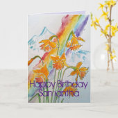 Daffodilレインボーカラフルウォーター誕生日カード カード (黄色い花)