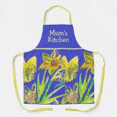Daffodil水彩フラワー抽象芸術イエローブルー エプロン (正面)