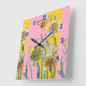 Daffodil水彩女性イエローオフィス時計 スクエア壁時計 (傾斜)