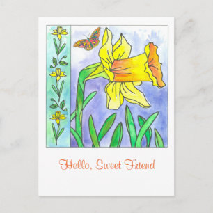 Daffodil水彩花ハロースウィートフレンド ポストカード