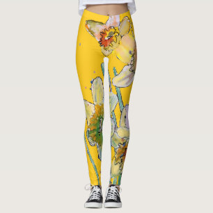 Daffodil水彩花薄紫フローラレギンス レギンス