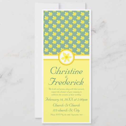 Daffodil結婚、4"x9.25"の招待 招待状 (正面)
