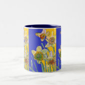 Daffodil絵画の水彩黄青フローラ ツートーンマグカップ (中央)