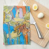 Daffodil花フローラ春水彩赤 キッチンタオル (四つ折り)