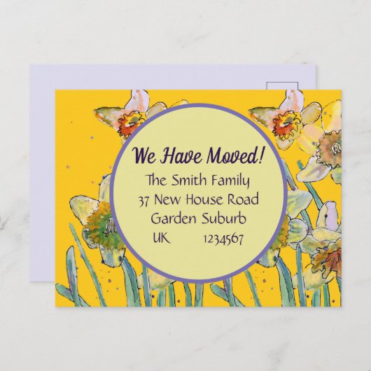 Daffodil花新しい住所はがき移動する ポストカード (正面/裏面)