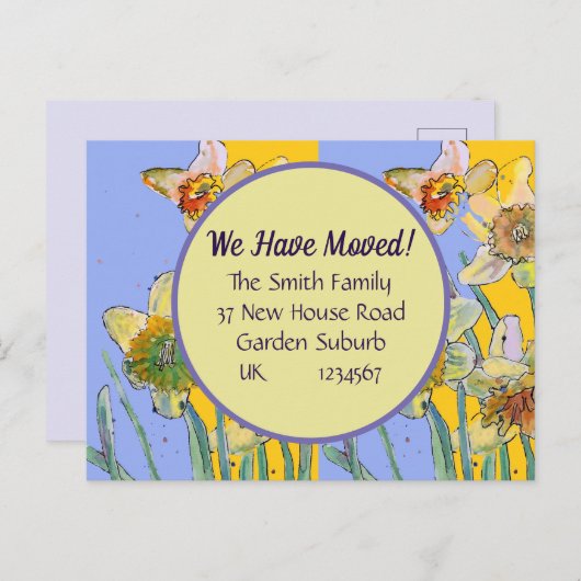 Daffodil花新しい住所はがき移動する ポストカード (正面/裏面)