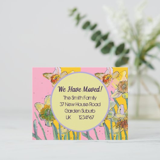 Daffodil花新しい住所はがき移動する ポストカード (スタンド正面)