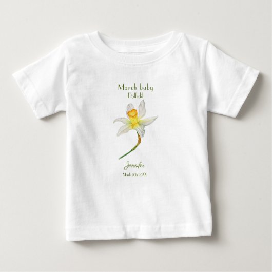 Daffodil誕生日ヶ月3月水彩Tシャツ ベビーTシャツ (正面)