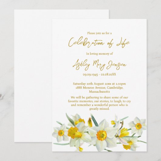Daffodil Celebration of Life Funeral 招待状 (正面/裏面)