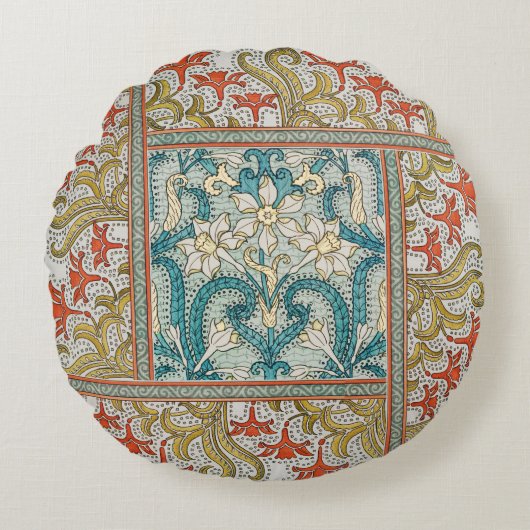 Daffodil chintzアールヌーボー壁紙 ラウンドクッション (正面)