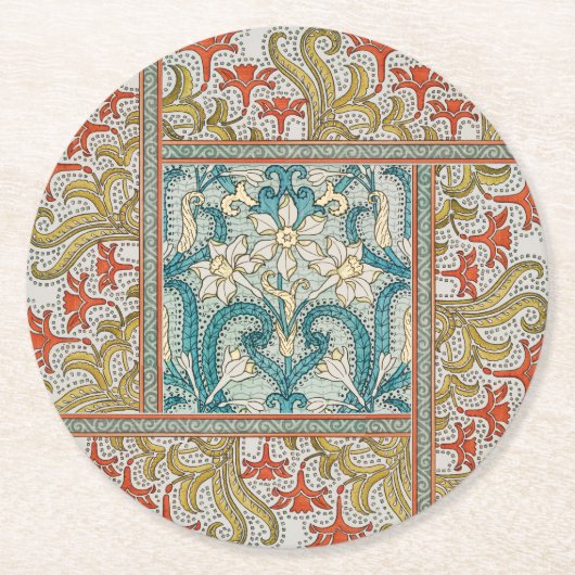 Daffodil chintzアールヌーボー壁紙 ラウンドペーパーコースター (正面)
