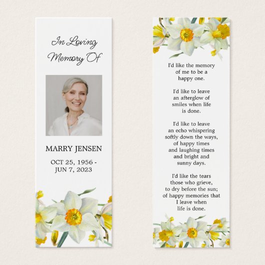 Daffodil Floral Photo Funeral Memorial Bookmark (正面&裏面)