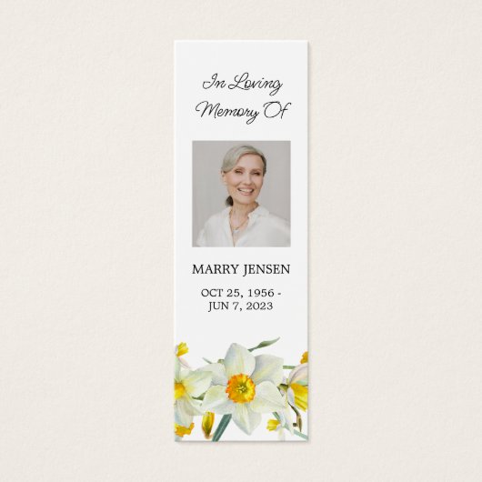 Daffodil Floral Photo Funeral Memorial Bookmark (正面)