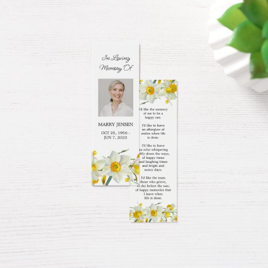Daffodil Floral Photo Funeral Memorial Bookmark (デスク)