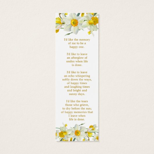 Daffodil Floral Photo Funeral Memorial Bookmark (裏面)