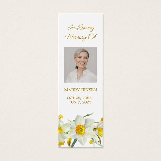 Daffodil Floral Photo Funeral Memorial Bookmark (正面)