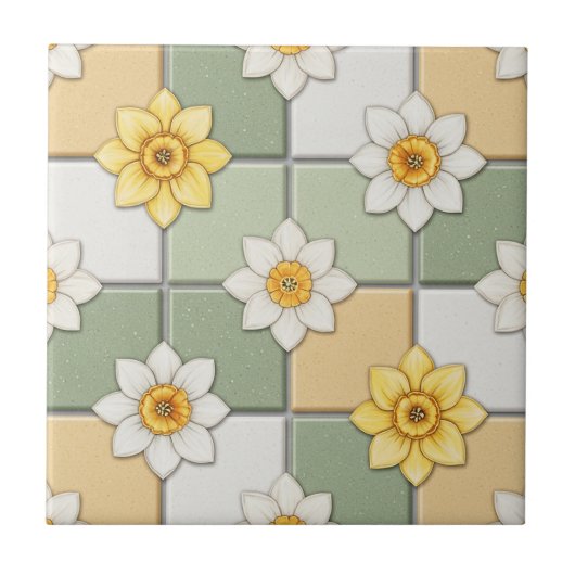 Daffodil Floral Tile Pattern タイル (正面)