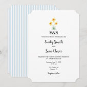 Daffodil Flower Wedding Monogram Blue Stripe 招待状 (正面/裏面)