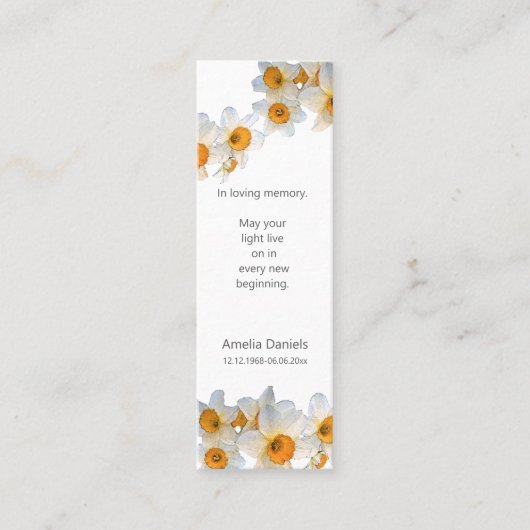  Daffodil Funeral Mini Bookmark Keepsake Card スキニー名刺 (正面)