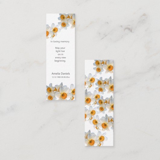  Daffodil Funeral Mini Bookmark Keepsake Card スキニー名刺 (正面/裏面)