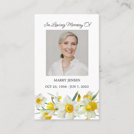 Daffodil Memorial Photo Funeral Prayer Card 名刺 (正面)
