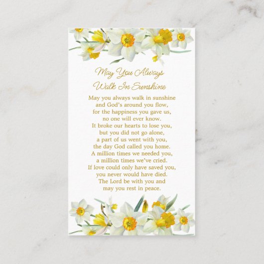 Daffodil Memorial Photo Funeral Prayer Card 名刺 (裏面)