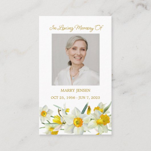 Daffodil Memorial Photo Funeral Prayer Card 名刺 (正面)